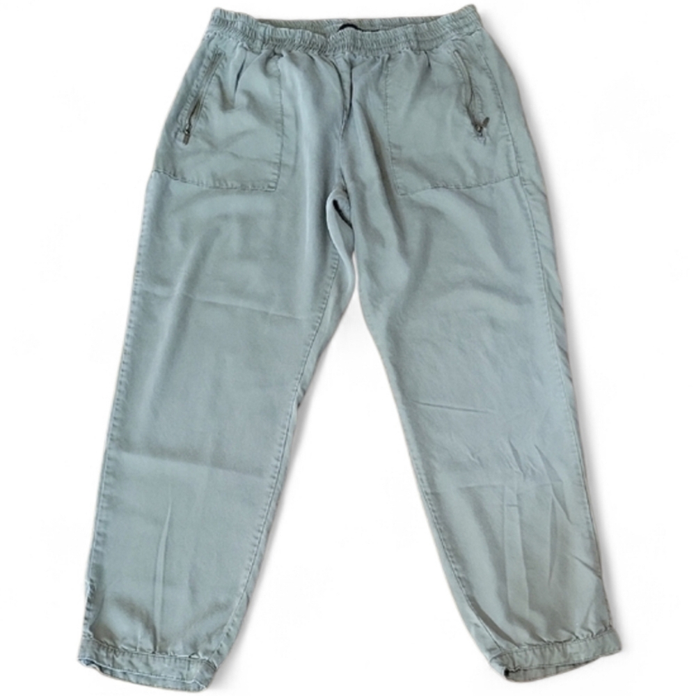 Max Jeans Jogger Light Olive 100% Tencel Women Zip Patch Pockets Elastic Waist L